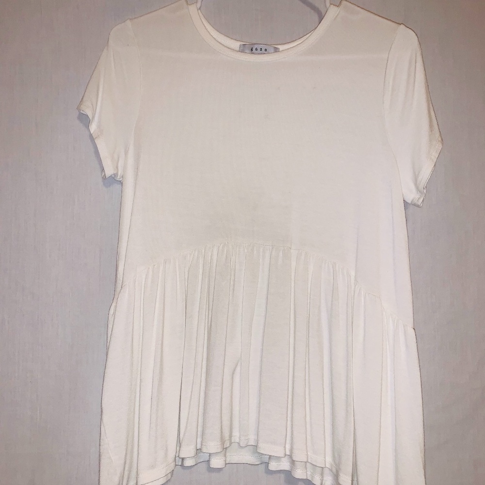 White Short Sleeve Shirt w/ Flair At Bottom